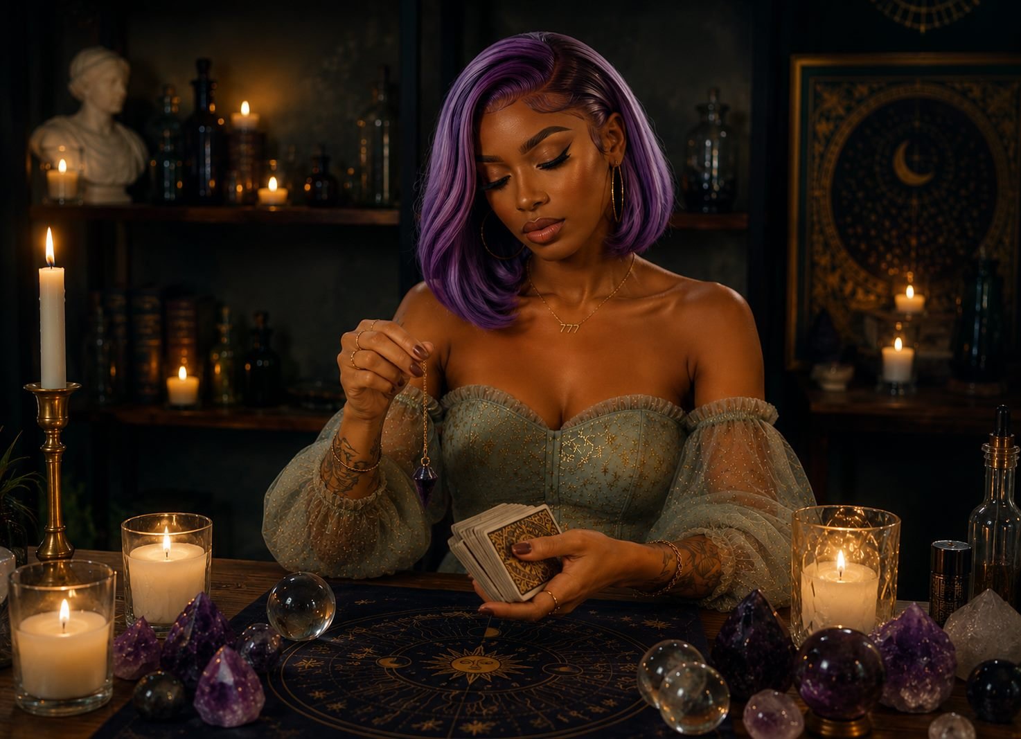 Astrolaé’s hands with tarot cards