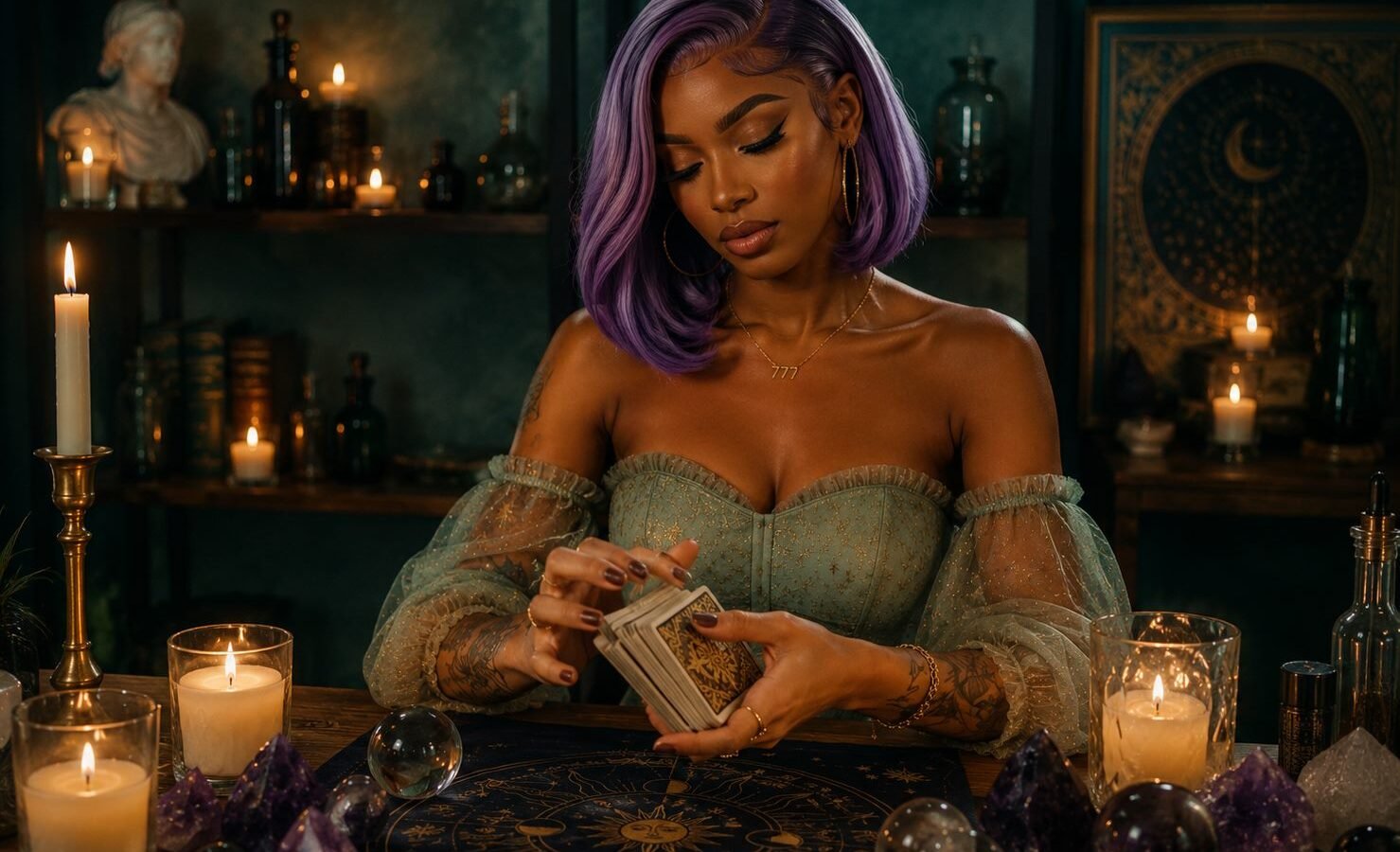 Astrolaé shuffling tarot cards