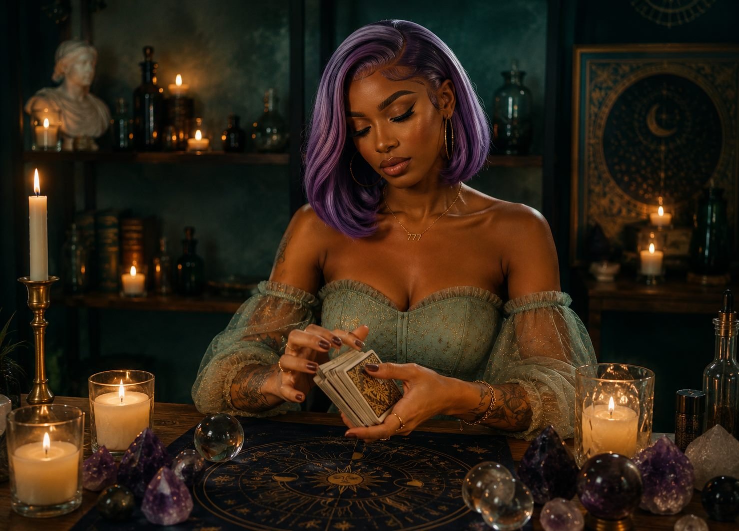 Astrolaé shuffling tarot cards